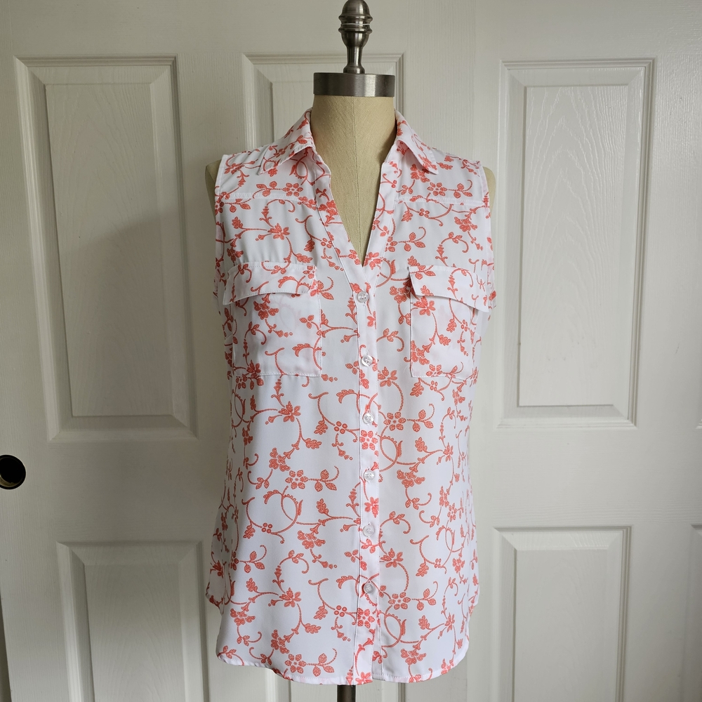 NY&Co White and Orange Floral Blouse